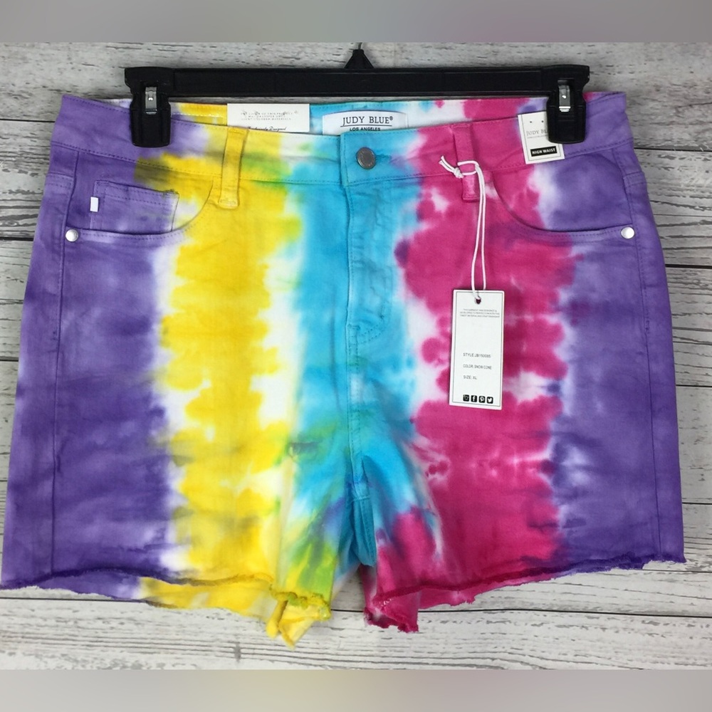 Judy Blue Vibrant Blue and Pink Jean Shorts